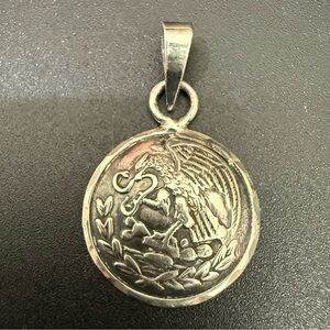 Vintage 925 Silver Mexican Coat of Arms Eagle & Snake Round Mini Pendant Charm